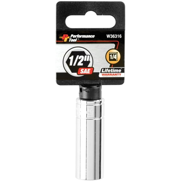 Wilmar W36316 Chrome Socket, 1/4" Drive, 1/2", 6 Point, Deep