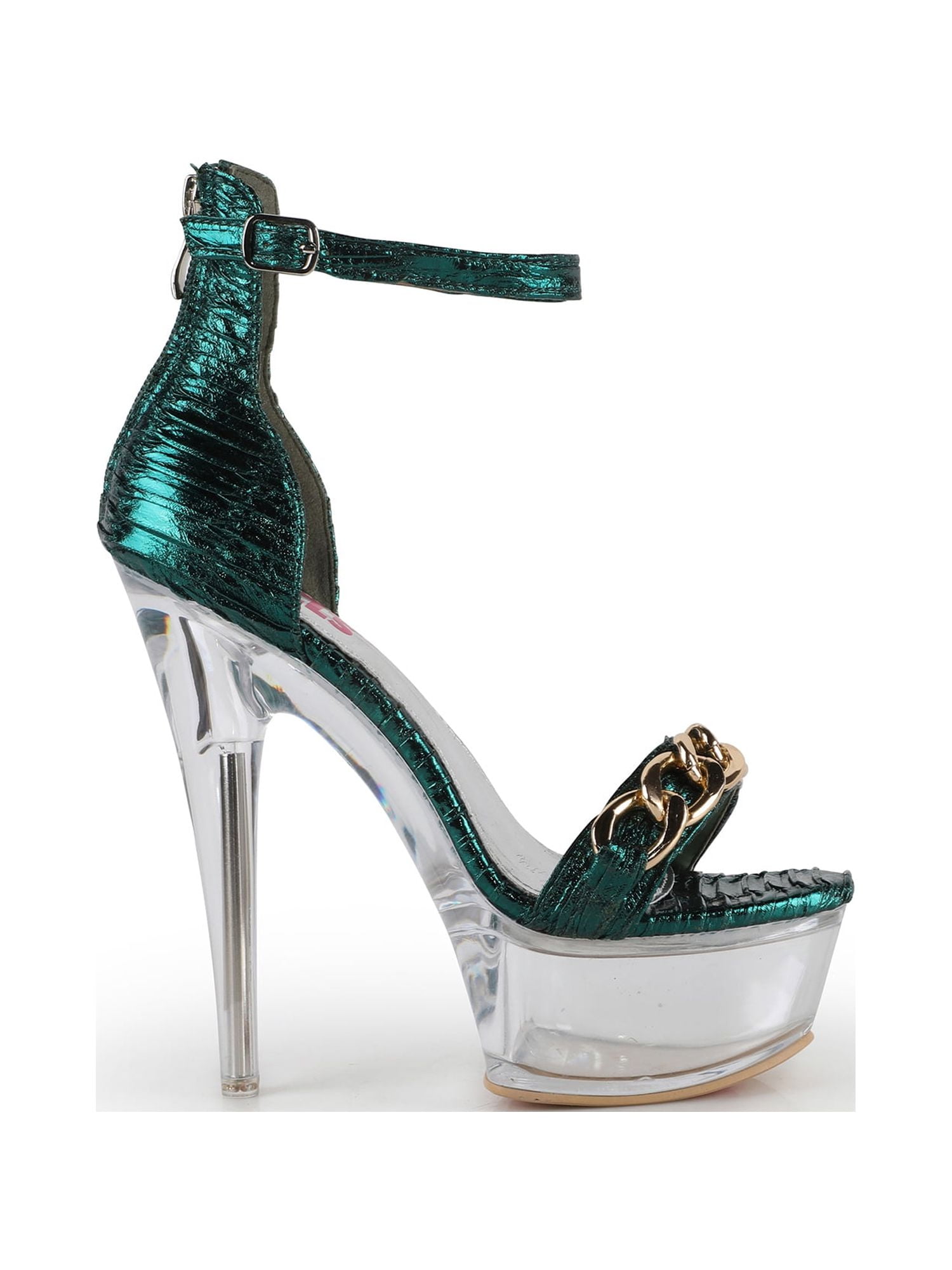 Sexy Chic Chain Accente Women's Clear Platform Sky High Ankle Strap Dancer Sandals