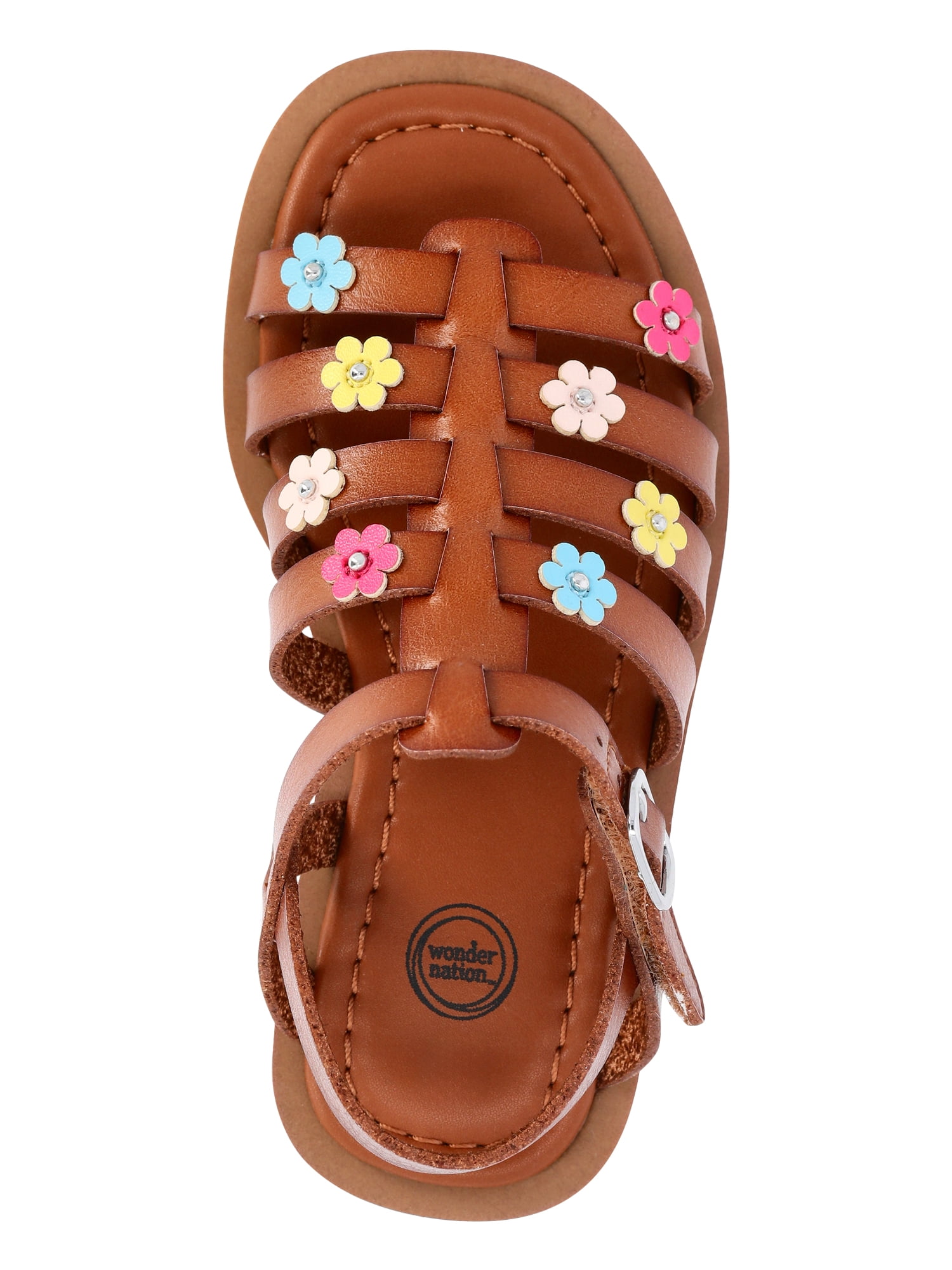 Wonder Nation Toddler Girls Floral Faux Leather Fisherman Sandals