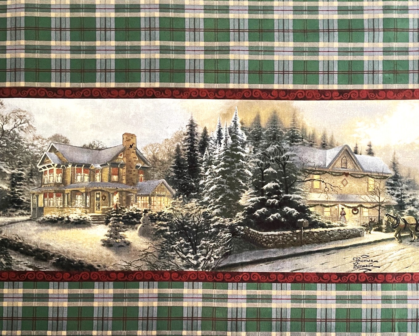 1 Yard - Victorian Christmas Green & Red Plaid Double Border Broadcloth Cotton Duck Upholstery Fabric (Great for Quilting, Sewing, Craft Projects, Throw Pillows & More) 1 Yard X 60" Wide