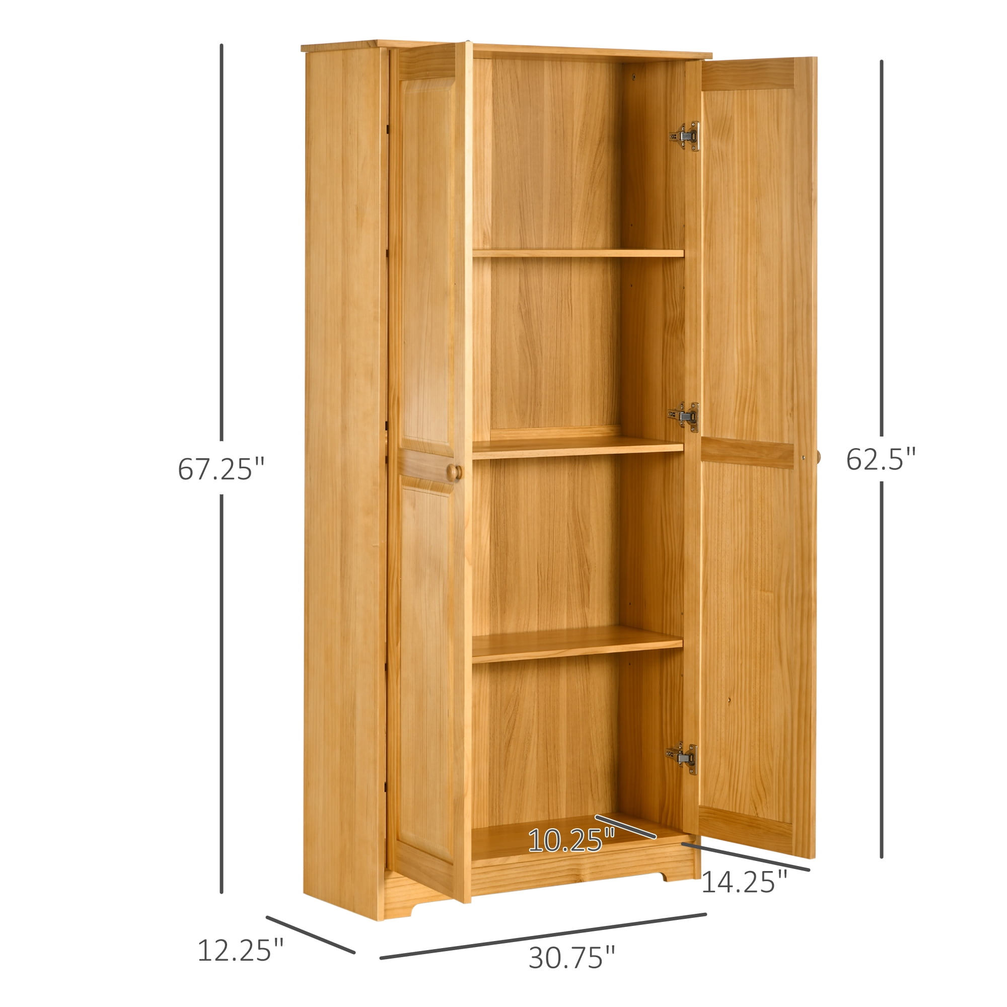 HOMCOM 67" Pinewood Kitchen Pantry Storage Cabinet, Freestanding Cabinets with Doors and Shelf Adjustability, Soft-Close Mechanism, Brown