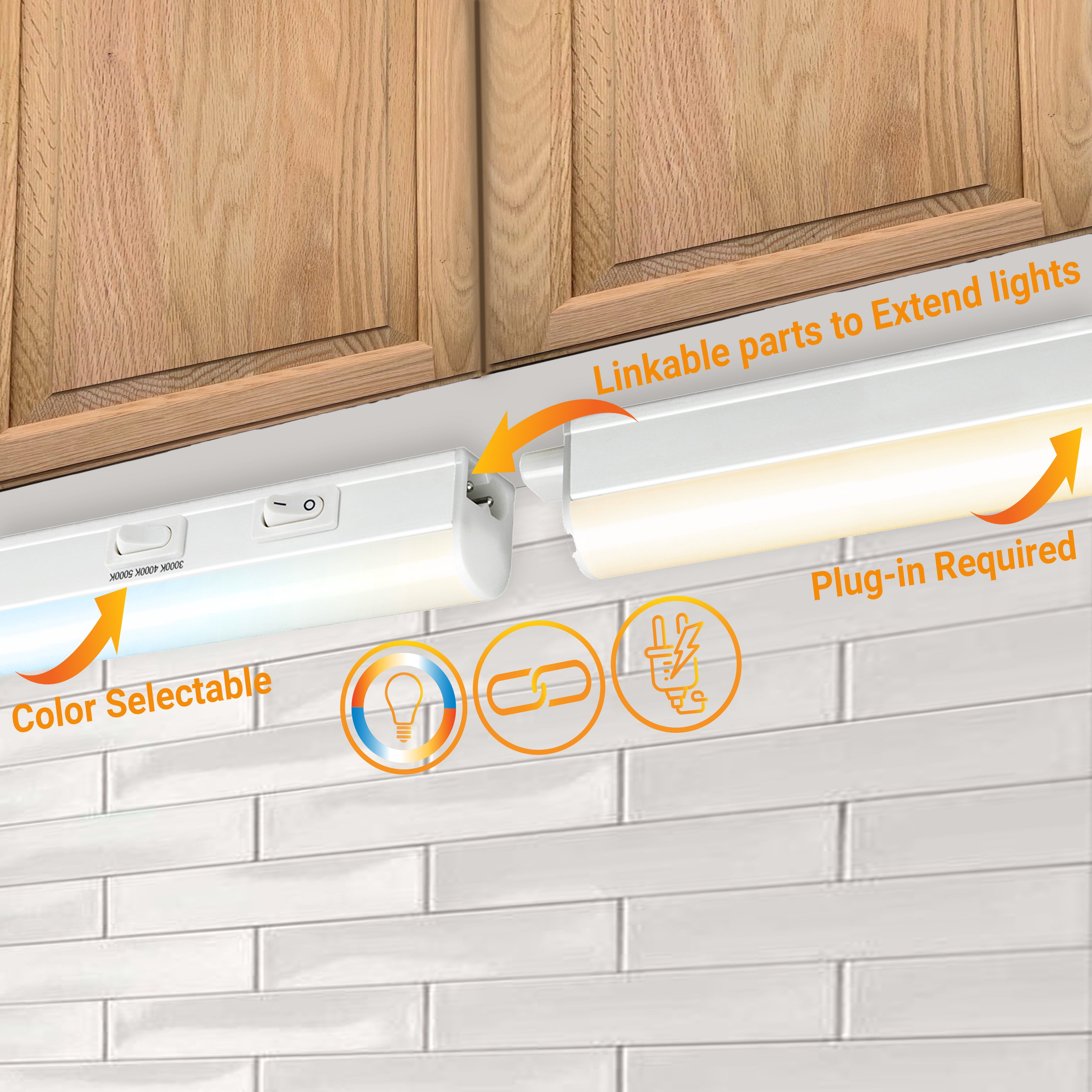 Sunlite LED Linkable Under Cabinet Light Fixture, Adjustable Color 30K/40K/50K, 12 Watts, 1200 Lumens, Kitchens, Bathrooms, Offices, Workbenches, ETL Listed, 34 inch, CCT