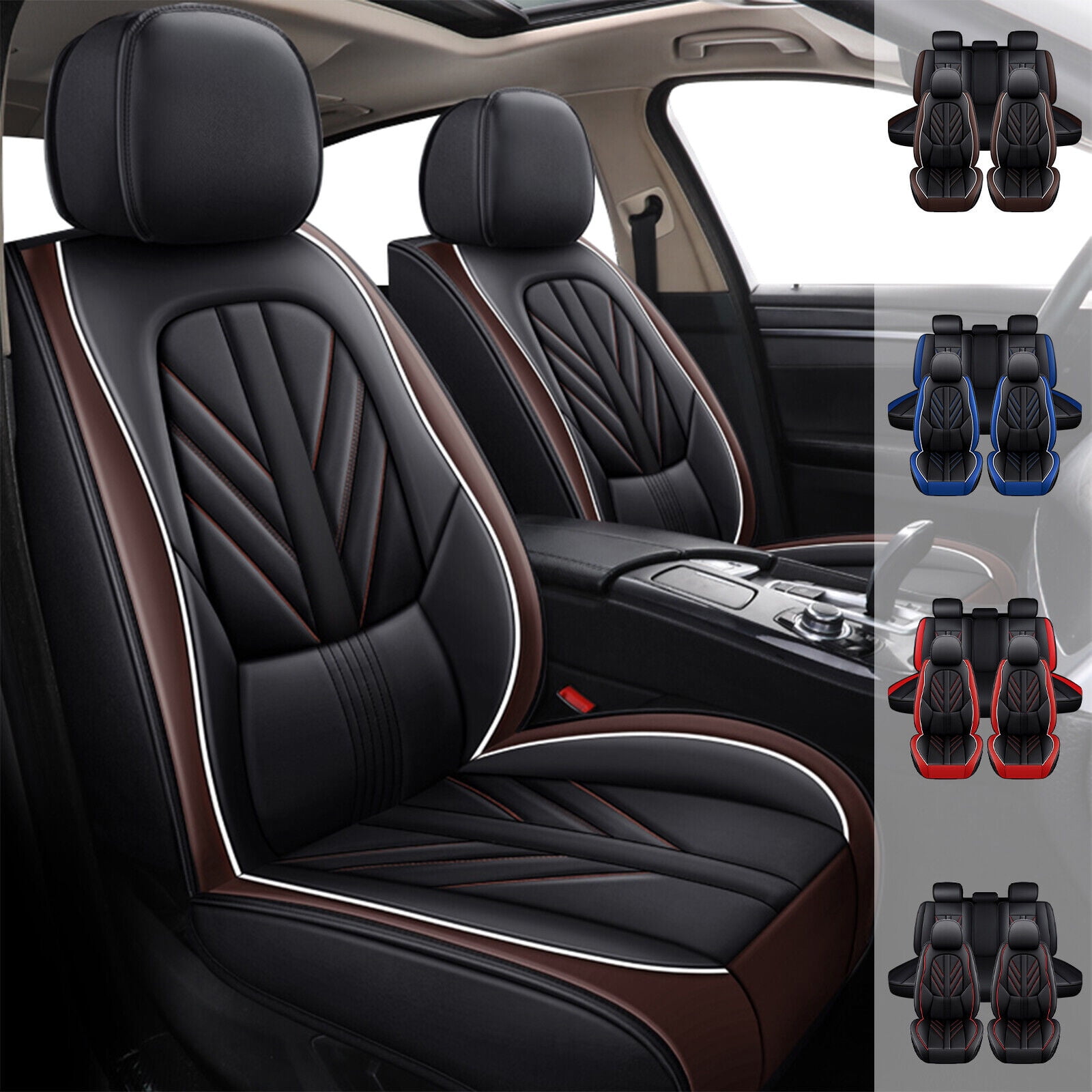 For Toyota Car Seat Cover, 5 Seat Waterproof Auto Seat Protector with Pillow, Pu Leather Front
