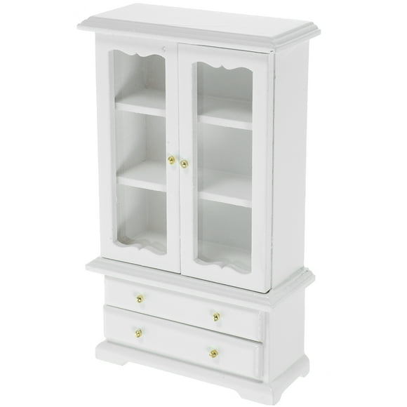 White Miniature Bookshelf for 1 12 Scale Decor with Glass and Wood Materials Fits Mini House Living Room Display