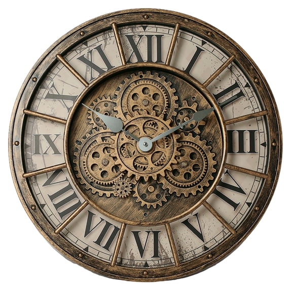 TIMESS 18" Vintage Gear Wall Clock, Silent Non-Ticking, Battery Operated, Roman Numerals