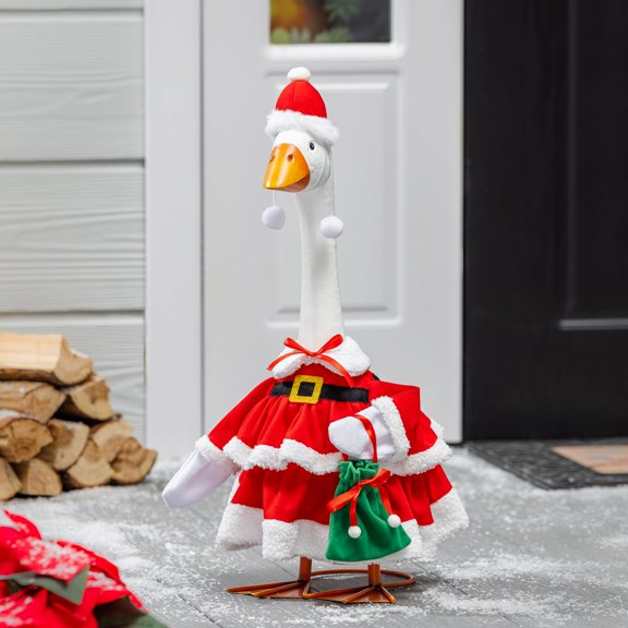 Evergreen Porch Goose Outfit for Giddy the Goose, Mrs. Claus Decorative Clothes Costume for 21" Garden Geesse Statues, Seasonal Home Dcor