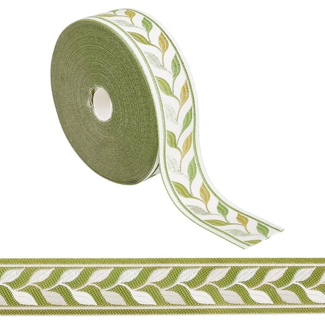 Cinta de 27 yardas de cinta jacquard tejida con bordado de hojas verdes, 1.4 pulgadas (36 mm), cinta de encaje tejida bordada, correa de cincha resistente