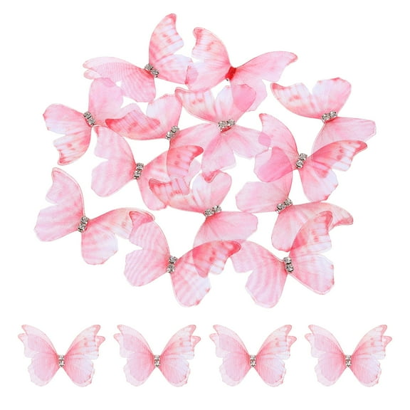 20Pack Sheer Mesh Butterfly Appliques, 40mm Butterflies Patch, Deep Pink