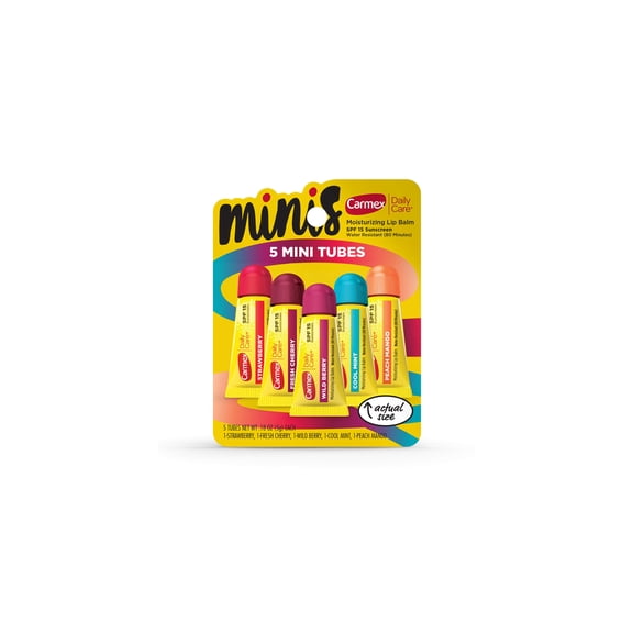 Carmex Daily Care Minis Moisturizing Lip Balm SPF 15 - 5 Flavors Assorted Pack, 0.18 oz Each - 2 Pack Bundle