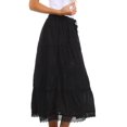 thumbnail image 3 of Sakkas Solid Embroidered Crochet Lace Trim Gypsy Bohemian Mid Length Cotton Skirt - Black / Gold - One Size, 3 of 6