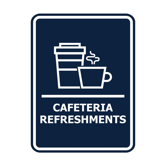 Signs ByLITA Portrait Round Cafeteria Refreshments Door or Wall Sign Easy Installation | Directing Artists & Co-Workers | Music | Concert | Festivals Sign (Navy Blue / White) - Large