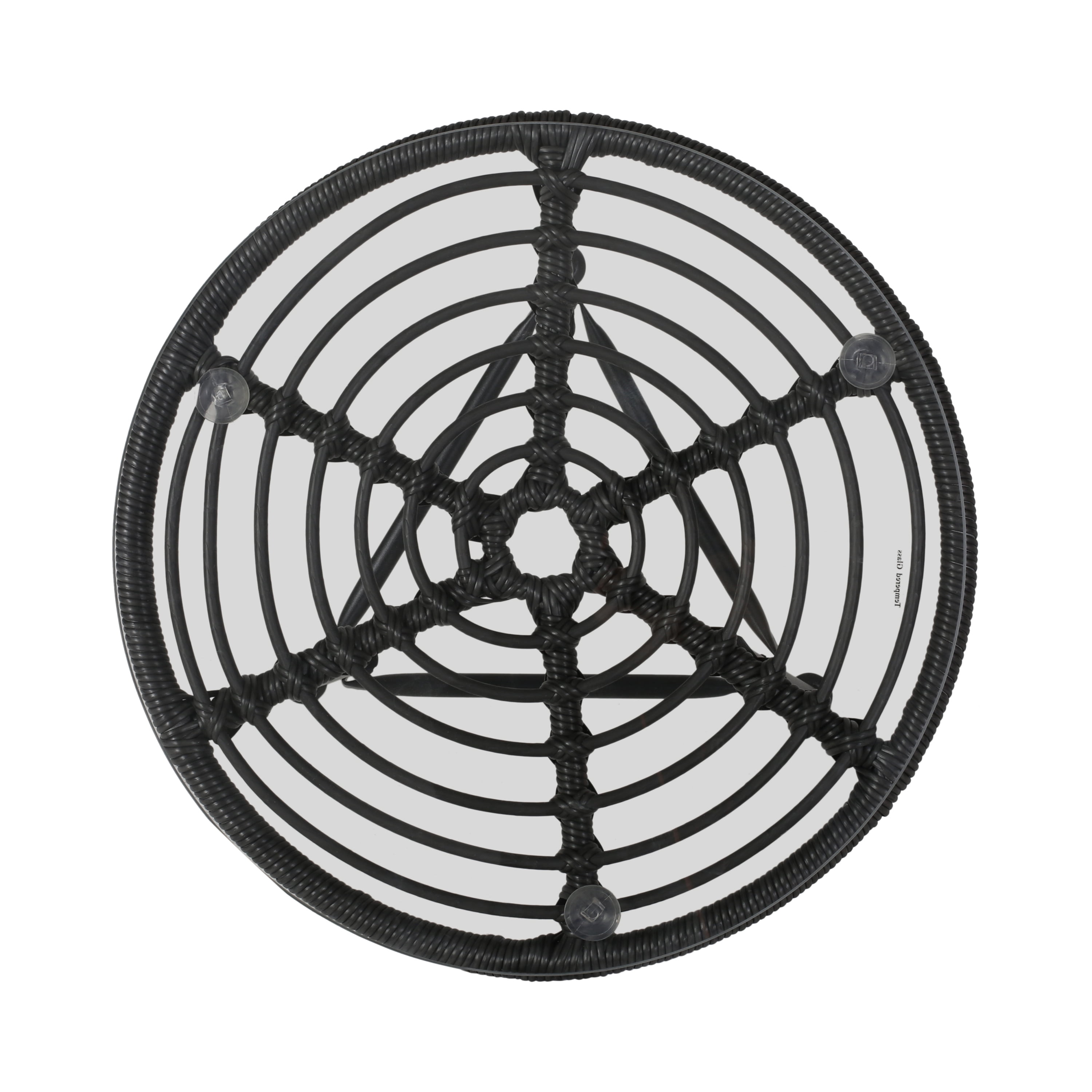Euroco Modern Round Outdoor Side Table, Rattan Woven Top with Tempered Glass, Steel Frame