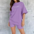 thumbnail image 6 of Tiqkatyck Outfits Sets Clearance, It Is You Not Me Women's Short Sleeve Letter Print Shorts Sets Women 2 Piece Outfits Purple L, 6 of 7