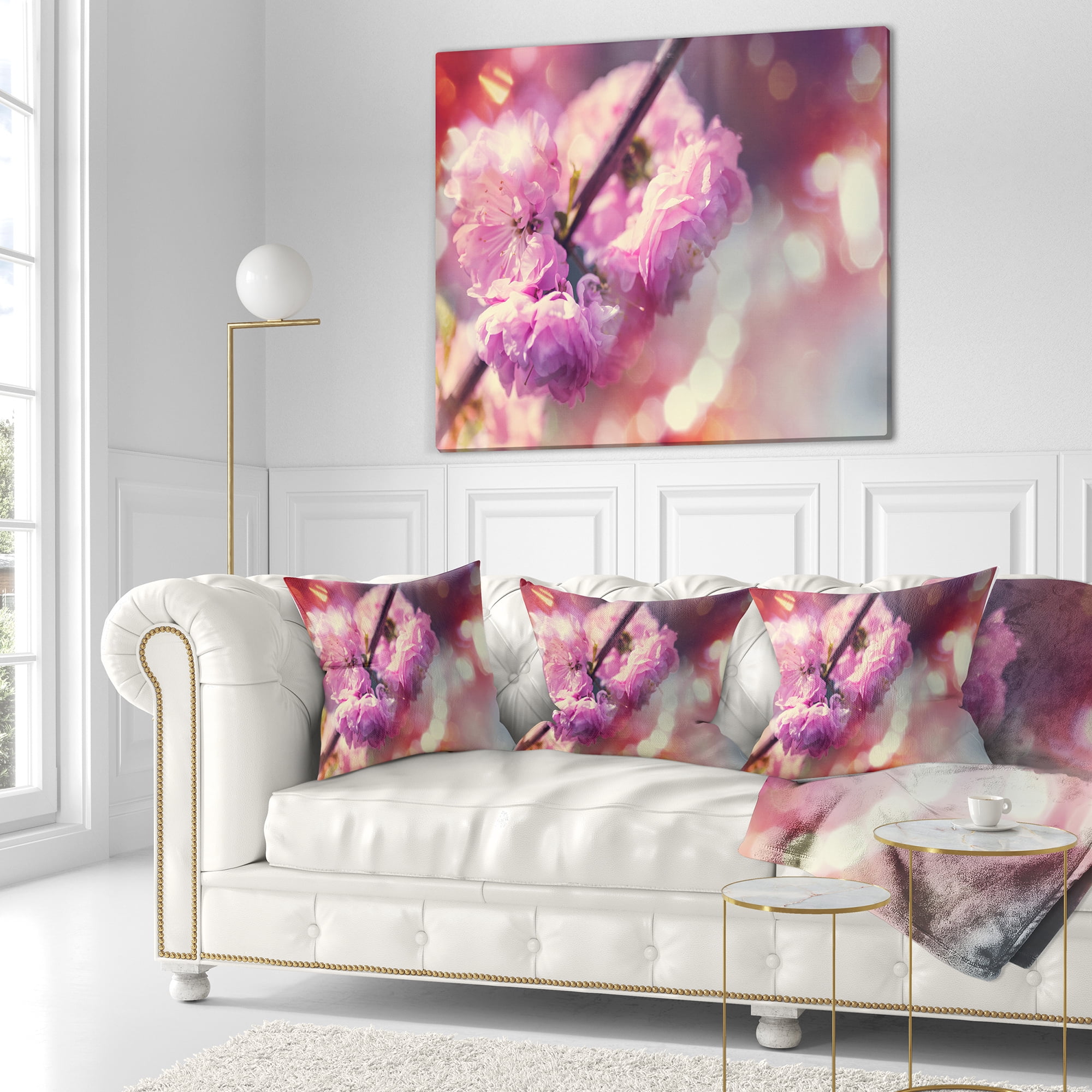 Designart Beautiful Almond Tree Flowers - Floral Throw Pillow - 18x18