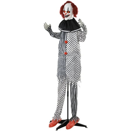 HOMCOM 6' Clown Animatronic, Red Haired Life Size Outdoor Halloween Decoration with Motion Activated Sound & Light Up Eyes