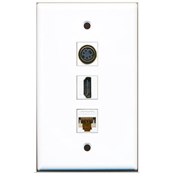RiteAV - 1 Port HDMI 1 S-Video 1 Cat6 Ethernet White Wall Plate