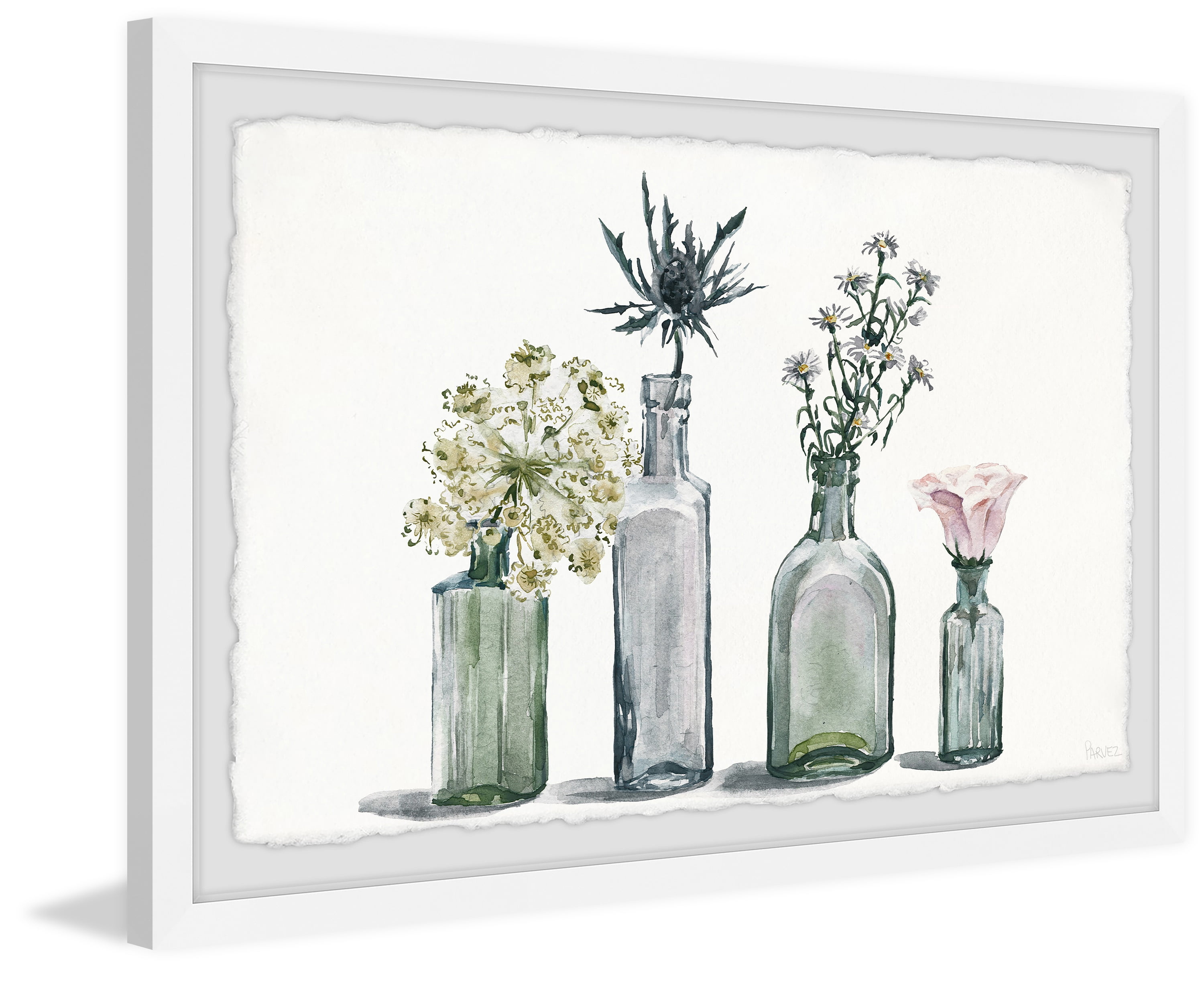 Parvez Taj Four Bottle Blooms Framed Wall Art