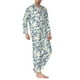 thumbnail image 2 of Balery Vintage Blue Floral Pijama para Hombre de Dos Piezas con Manga Larga, Conjunto de Dormir y Descanso Suave con Bolsillos-Large, 2 of 7