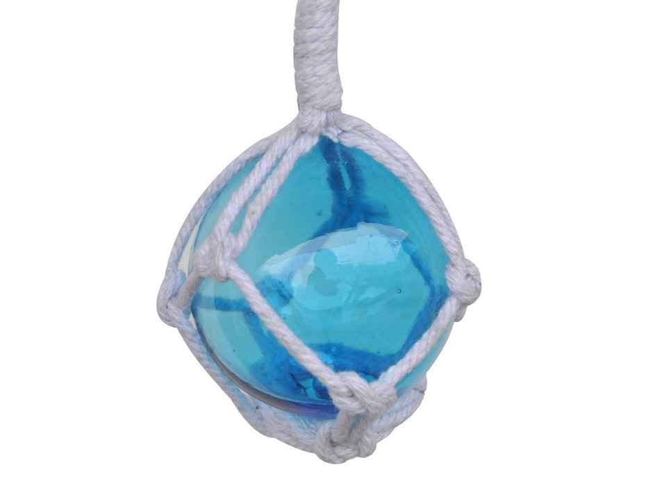 Light Blue Japanese Glass Ball With White Netting Christmas Ornament 2" Tree Ornament Beach