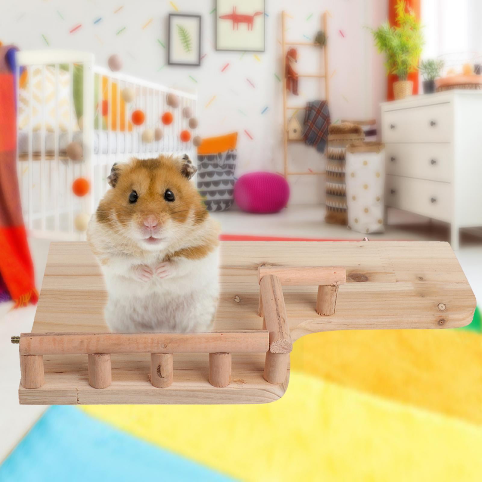Suodoka Wooden Rest Platform with Railing for Small Pets, Premium Hamster Climbing Toy and Living Space Activity Center, Eco-Friendly Natural Wood Play Accessory (13.38 inches / 34 cm)