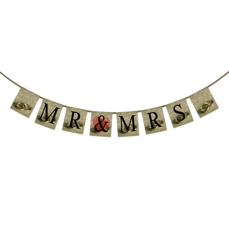 GCKG MR & MRS Wedding Banner Bunting,Sweet Heart Exquisite Wedding Rings Background Banner Garland Flag for Wedding Bridal Shower Engagement Party Decoration Photo Props