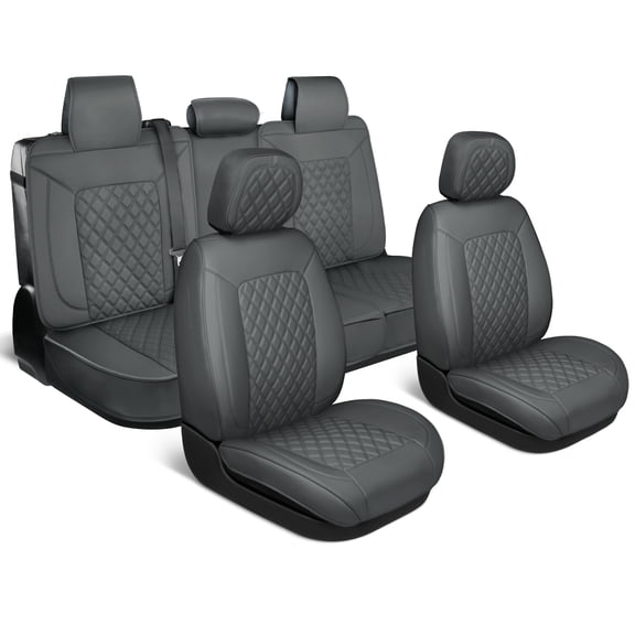 MotorBox Prestige Edition Napa Leather Seat Covers Full Set – Gray Car Seat Covers Front Seats and Back Car Seat Protector, Waterproof and Universal Fit for Most Small to Medium Autos, Trucks & SUVs