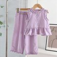thumbnail image 2 of Toddler Girls Kids Summer Two Piece Outfits Ruffled Tank Tops Wide Leg Pants Sets Purple 6-7 Years, 2 of 6