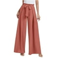 thumbnail image 2 of RYDCOT Womens Wide Leg Lounge Pants Elastic High Waisted Flowy Palazzo Slacks 2024 Summer Beach Cute Casual Trousers with Belt on Clearance Watermelon Red, 2 of 6