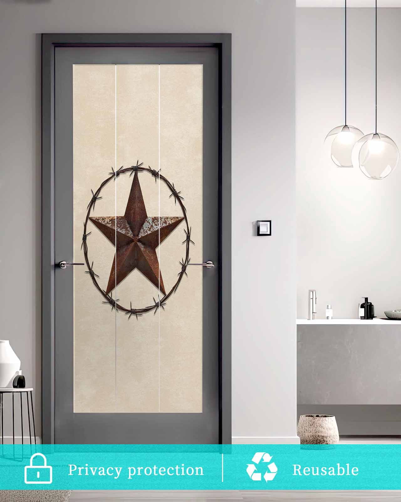 Window Privacy Film Texas Star Farmhouse Stained Glass Window Film Decorative Sun Block Window Cover Western Country Stars Retro Window Clings Static Adhesive Sticker for Bathroom 23.6"x59"