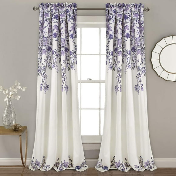 ZMLEVE Purple and Gray Tanisha Curtains Room Darkening Floral Vine Print Design Window Panel Set (Pair), 95 in x 52