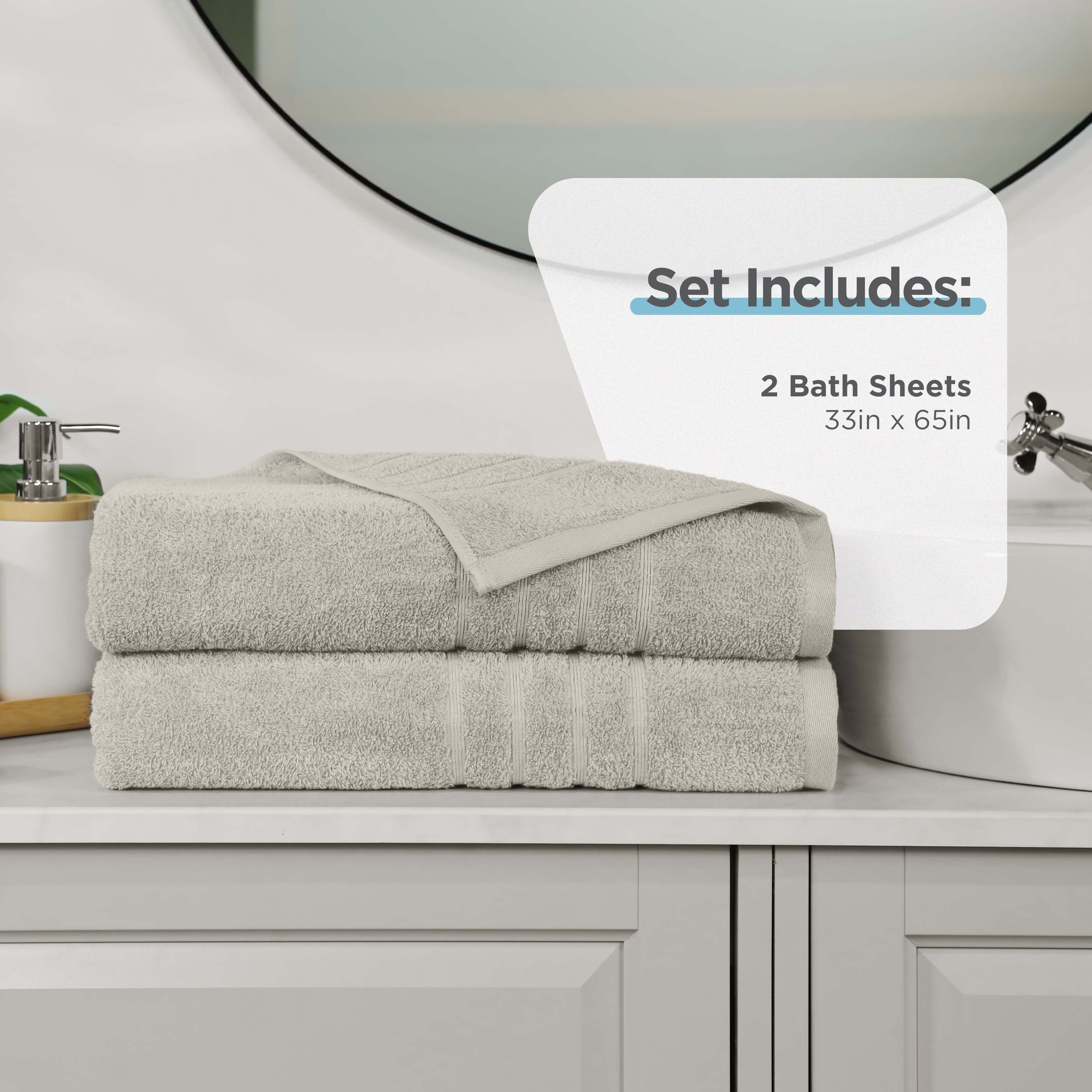 Martex 2-Pack Bath Sheet Set | 100% Cotton Extra Large 33" x 65" Towels | New Sand
