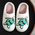 thumbnail image 2 of Slippers for Women Fuzzy Turtle Pattern Warm Thickened Indoor Non Slippers Fluffy Winter House Shoes Home Footwear Comfortable Slippers Womens Slippers White 37, 2 of 9