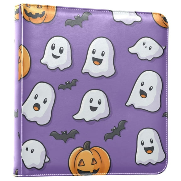 FORMRS 3 Ring Photo Album 4"x6" Self Adhesive Large Capacity PU Leather Cover, Halloween Ghosts Purple