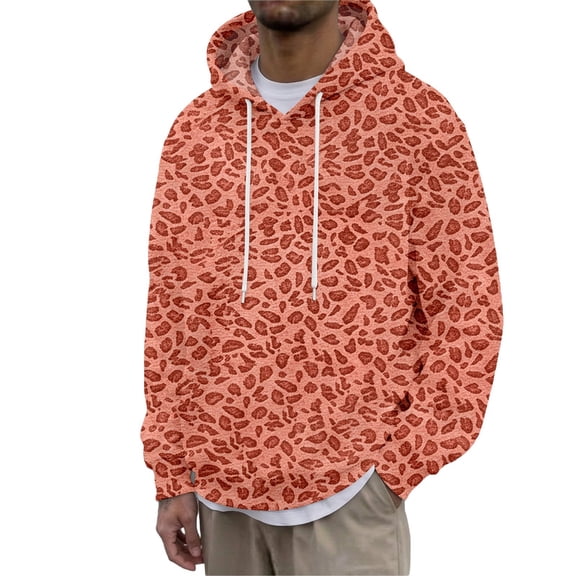 SJLDQY Hoodies for Men Casual Leopard Graphic Hooded Sweatshirts Long Sleeve Loose Fit Hoodie Fall Winter Soft Pullover Tops with Drawstring