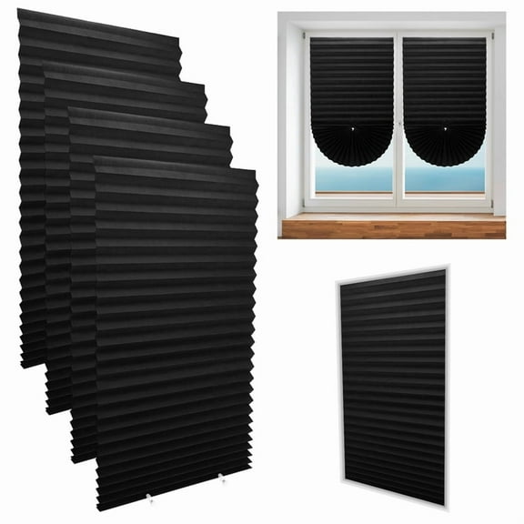 Armscye 4 Pack Blackout Blinds Shades for Windows, Non-Woven Fabrics Pleated Blinds with Adhesive, No Tools No Drilling Free Cut Size Temporary Room Darkening Shades (Black, 23.62" W x 59.05" H)