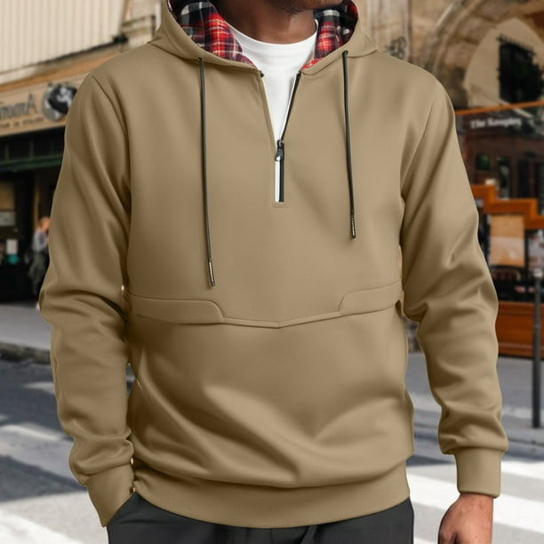 pstuiky Camisas de manga larga abrigadas para hombre, Blusa/camiseta informal de manga larga con capucha y cremallera de color liso para hombre camisetas de hombre xl