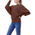 thumbnail image 4 of Women'S Solid Color Oversized Batwing Sleeve Boat Neck Long Sleeve Knit Sweater Loose Pullover Brown One size, 4 of 6