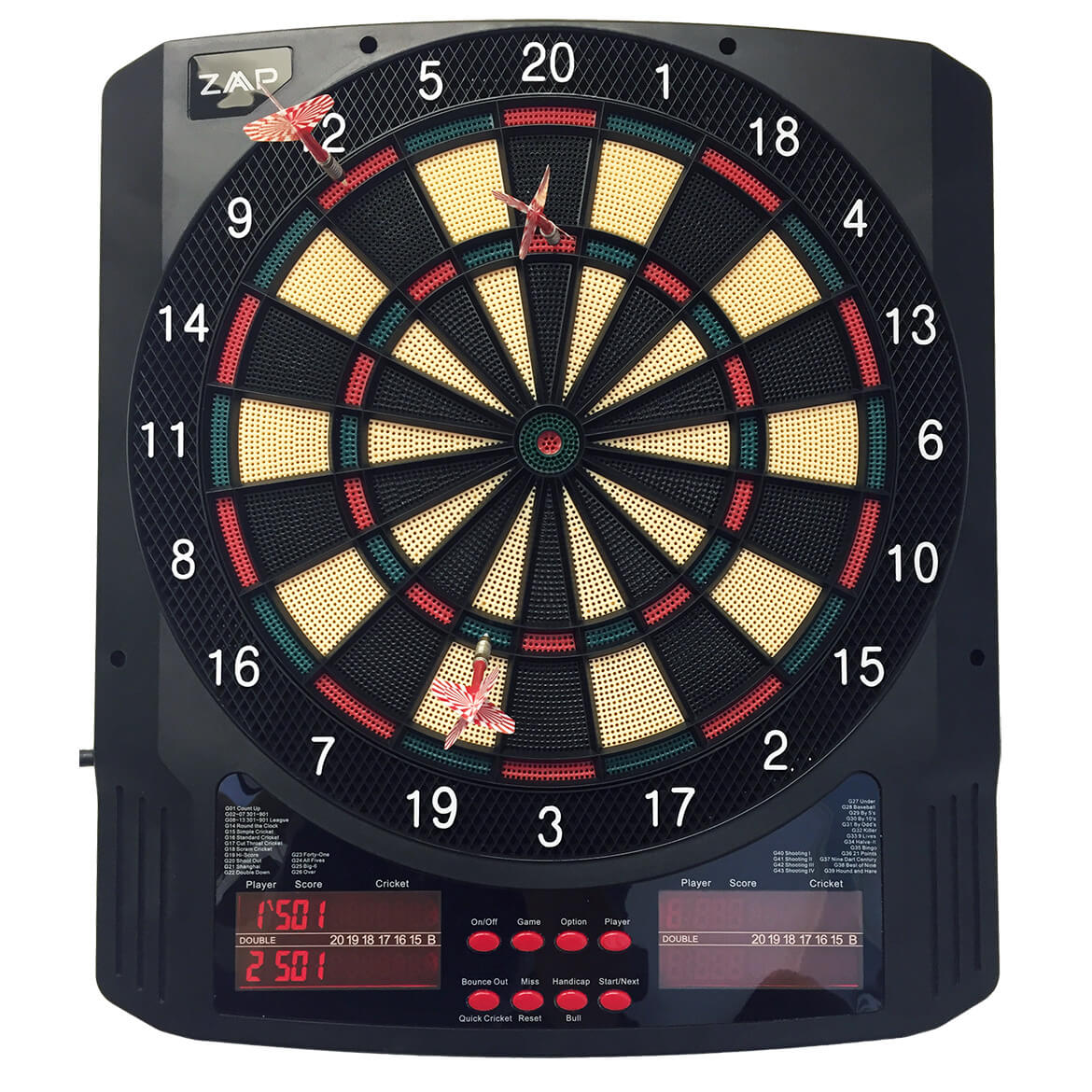 ZAAP Pro Electronic Soft Tip Dart Board with 43 Game and 6 Darts