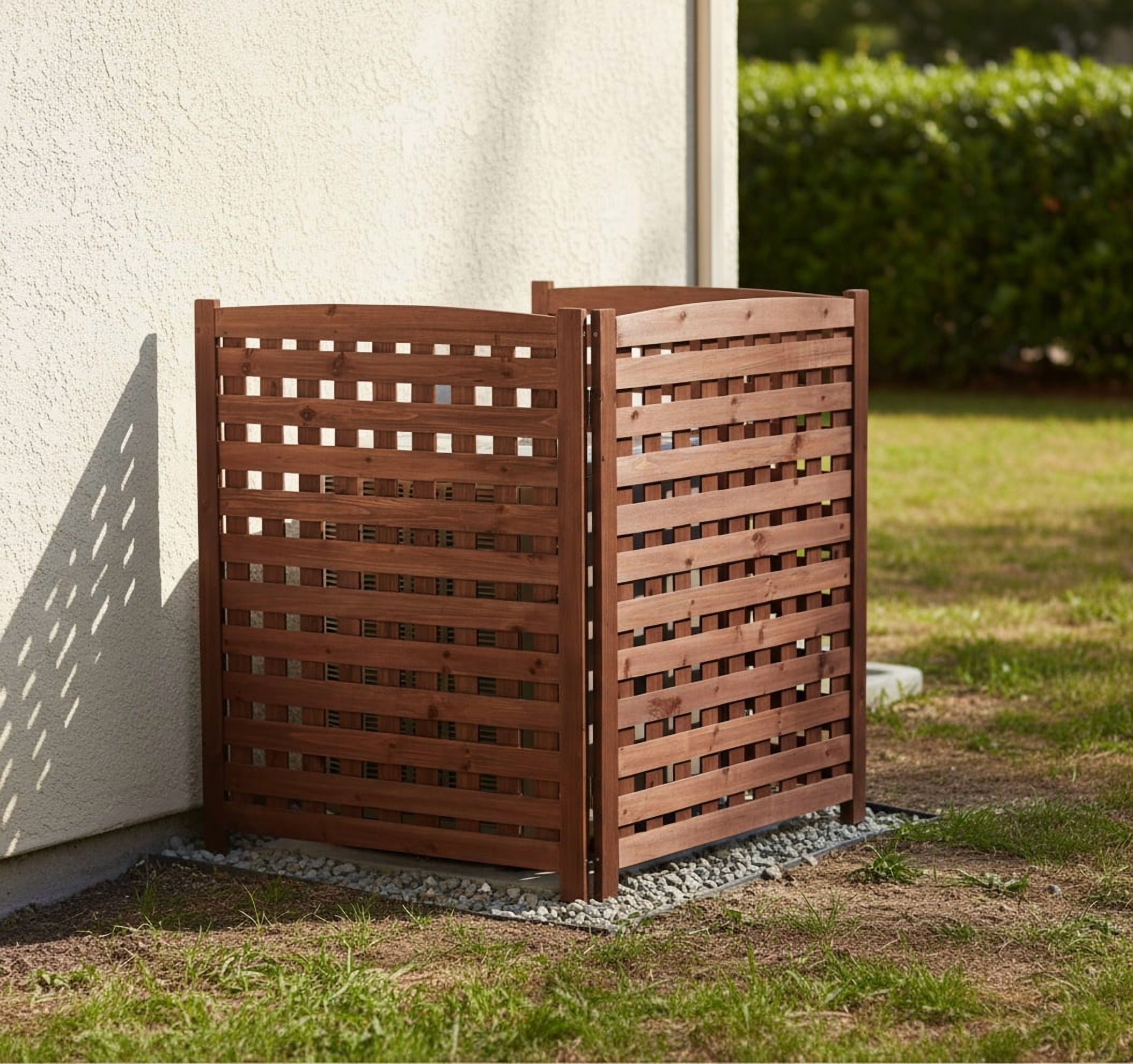 MAYEERTY 3-Panel Outdoor Wood Privacy Fence Screen, 32"Wx38"H Air Conditioner Trash Can Enclosure for Backyard Patio