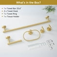 thumbnail image 5 of XMZHOU 5 Pcs Bathroom Hardware Set, Stainless Steel Wall Mounted Bathroom Towel Rack Set,No Need Drill Installation Towel Bar, Toilet Towel Paper Holder, Towel Ring&Robe Towel Hooks, Gold, 5 of 7