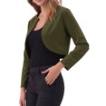 thumbnail image 4 of INSPIRAR CHIC Cárdigan Corto de Mujer con Mangas Largas y Cuello Redondo, Ligero, Color Verde Militar, 4 of 6