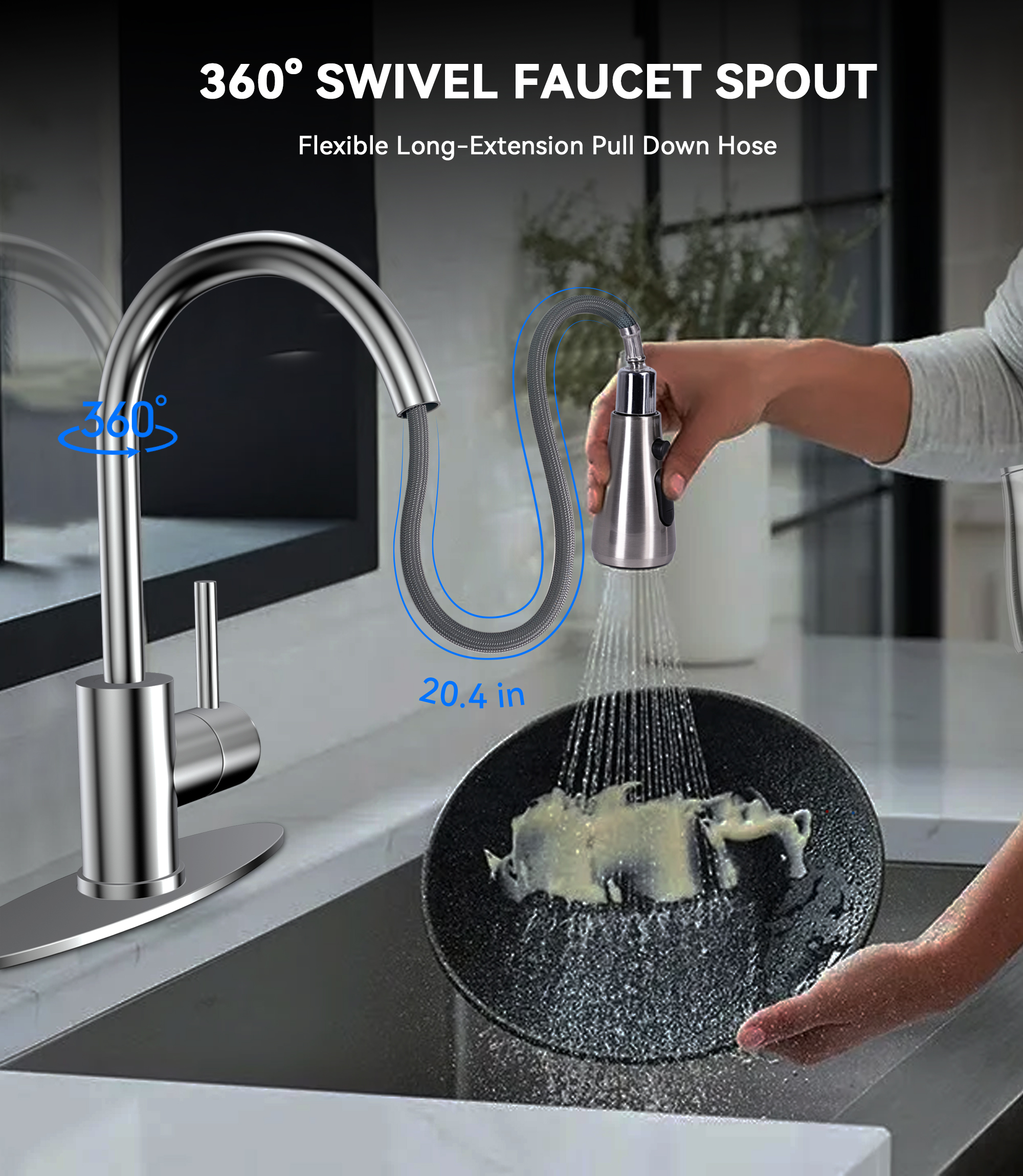 Hodvit Stainless Steel Kitchen Faucet with Pull-Down Sprayer photo 6