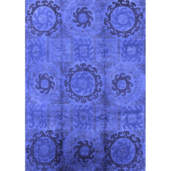Ahgly Company Machine Washable Indoor Rectangle Oriental Blue Industrial Area Rugs, 5' x 8'