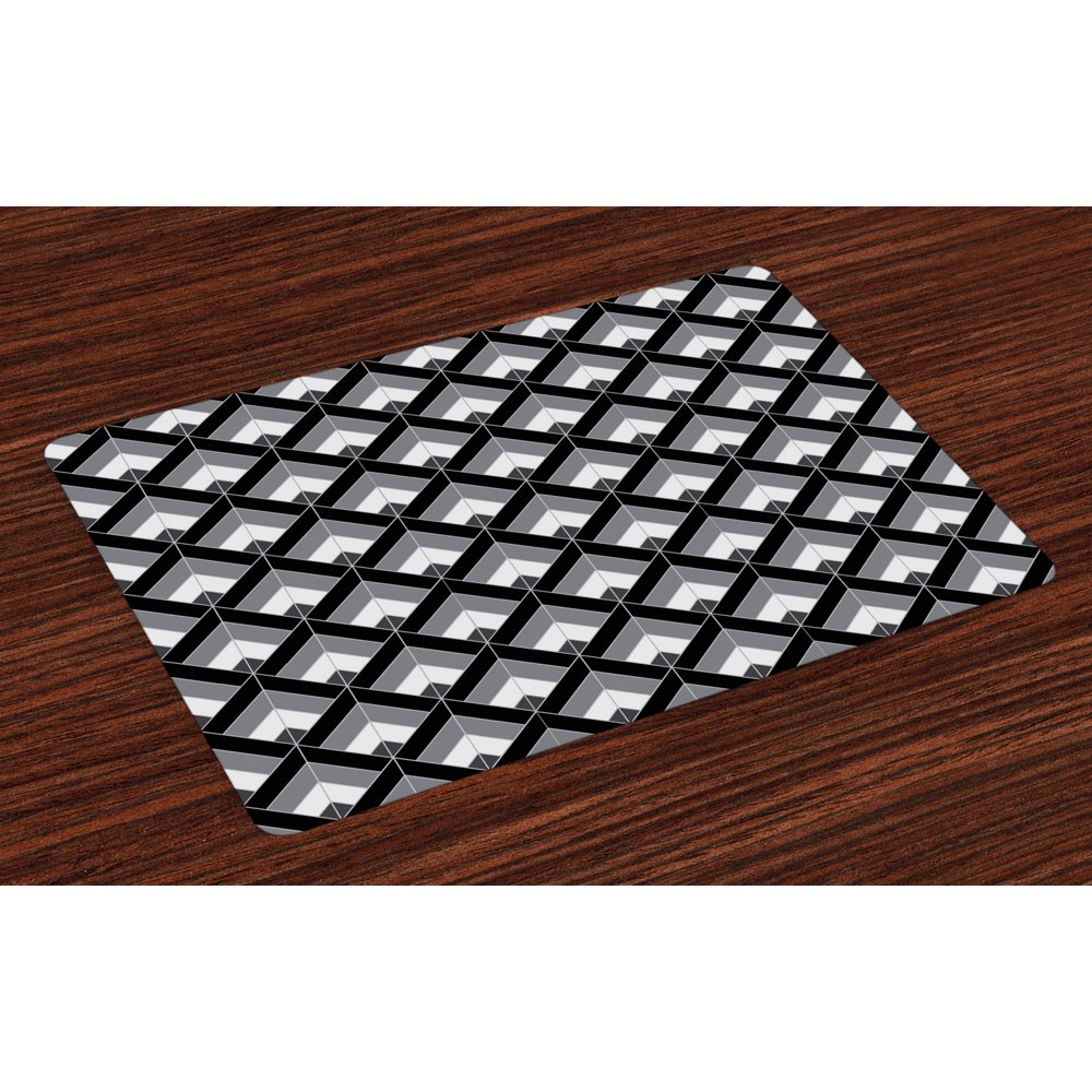 Grey and Black Placemats Set of 4 Bohemian Pattern with Triangles