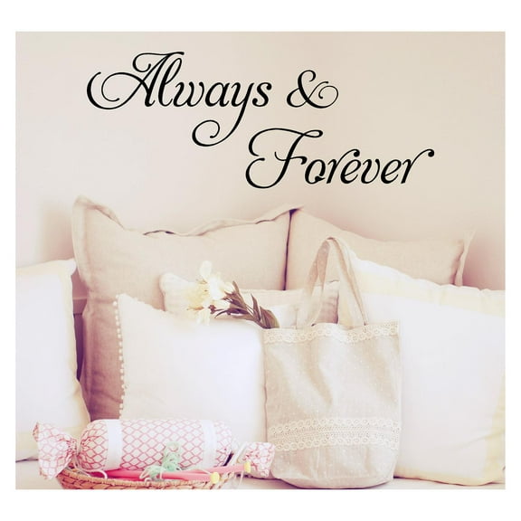 Always and Forever Wedding Marriage Wall Decal Quote Stickers and Decals - Size: 12.5"H x 31"L - Color: Black