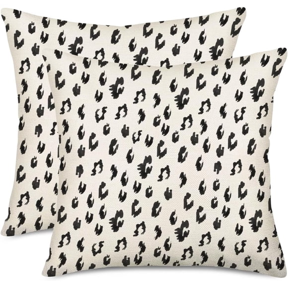 Housses de Coussin à Pois Lot de 2 18x18 Pouces Noir Crème Coussins avec Design Boho Coups de Pinceau Décoratifs Housse de Coussin Carrée Extérieure Coton Lin pour Maison Canapé Lit Unique