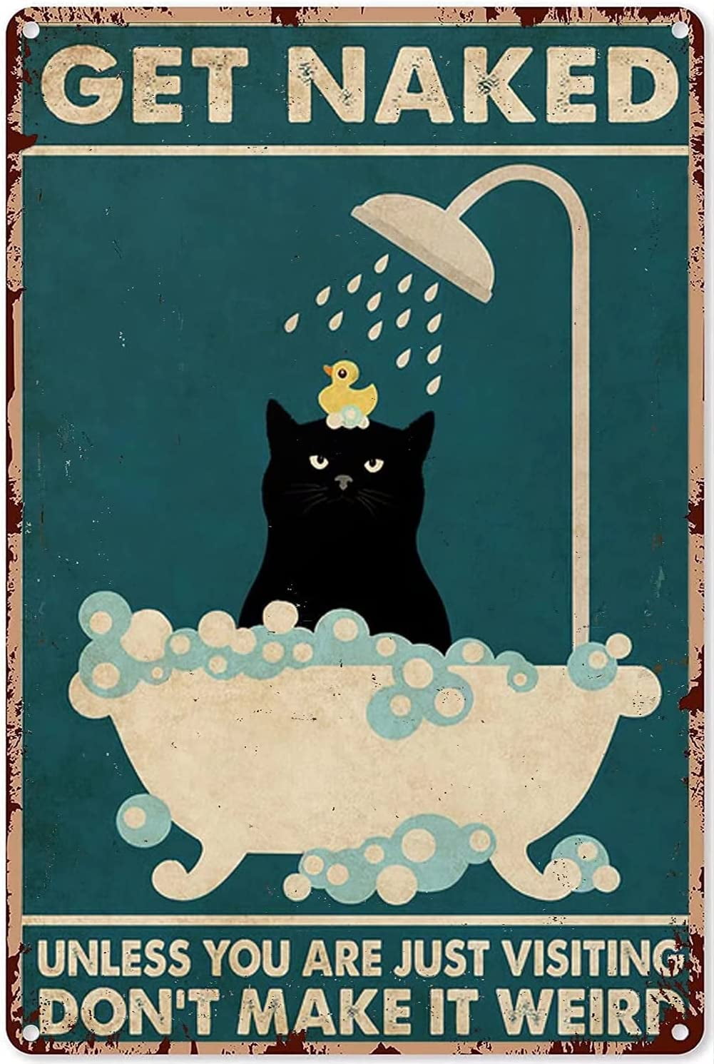 Black Cat Shower Wall Retro Metal Tin Sign, Bathroom Decoration for