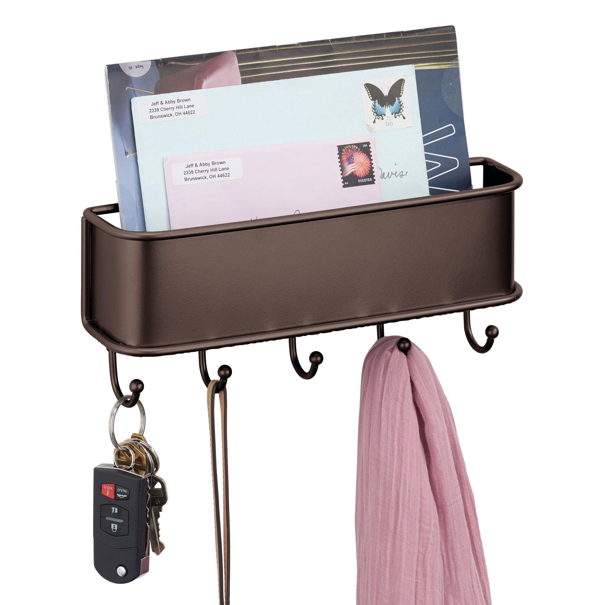 Home Office Organization Mudroom Decorative Wall Mounted Key Rack Pocket and Letter Sorter Holder for Entryway iDesign Twillo Mail 10.5 x 2.5 x 4.5 Bronze Kitchen 