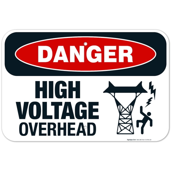 High Voltage Overhead Sign, OSHA Sign, 12x18 Aluminum