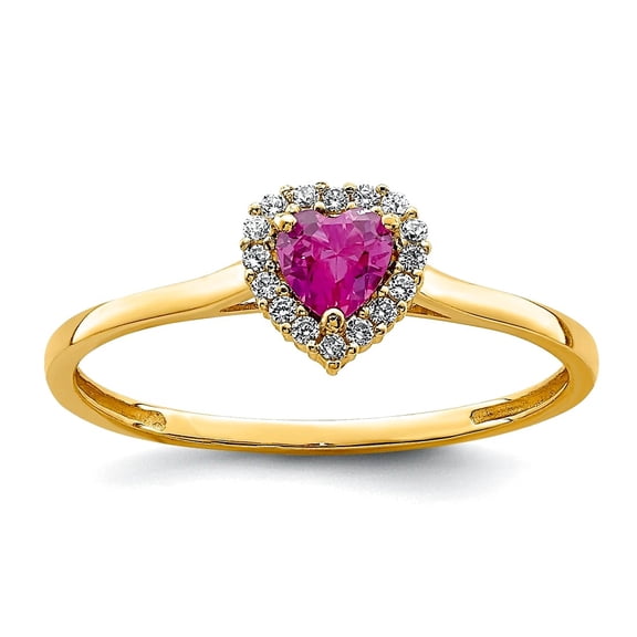 14k Solid Yellow Gold Love Heart Pink and Clear Cubic Zirconia Ring Size 7 Statement Ring for Women